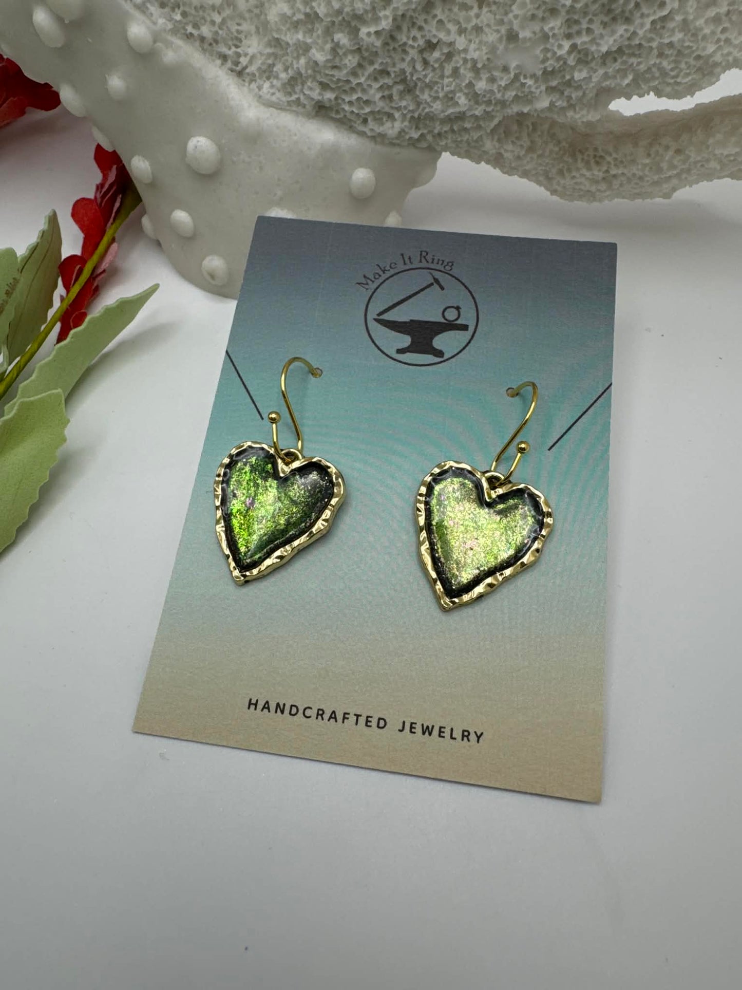 Chameleon Hammered Hearts Earrings